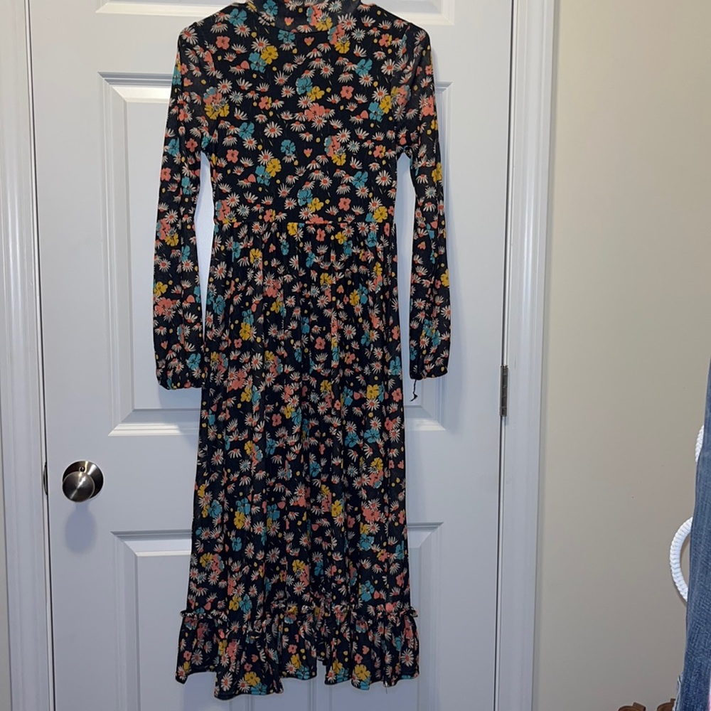 Funnel Neck Floral midi Dress